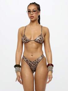 SUMWON WOMEN Leopard Print Triangle Bikini Set Summer Beach Swimsuit Two Piece Bathing Suit With Adjustable Spaghetti Straps High Cut Bottom Vacation Pool Party Swimwear - Multicolor - View 1