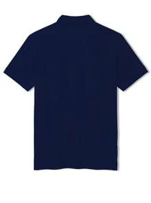 Manfinity Homme Plus Size Men's Casual Contrast Color Block Short Sleeve Polo Shirt - Blue and White - View 4