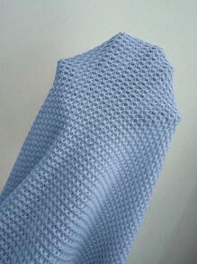 SHEIN LUNE Camiseta casual de manga corta tipo raglan con bordado quemado para mujeres de vacaciones - Azul - Ver 6