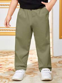 Tween Boy Casual Solid Color Woven Pants,Kids - Army Green - View 5