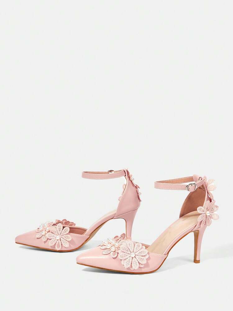 CUCCOO HITCHD Sapatos de Salto Alto Bico Femininos Brancos com Decoração de Pérolas e Borboleta, Elegantes para Casamento e Festa de Noite