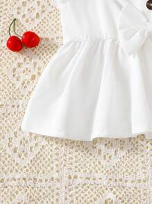 SHEIN Girlhood Core 2Pcs/Set Young Girl Casual School Style Red Camisole And Blue Denim Wash Shorts, Cherry Print - White - View 3