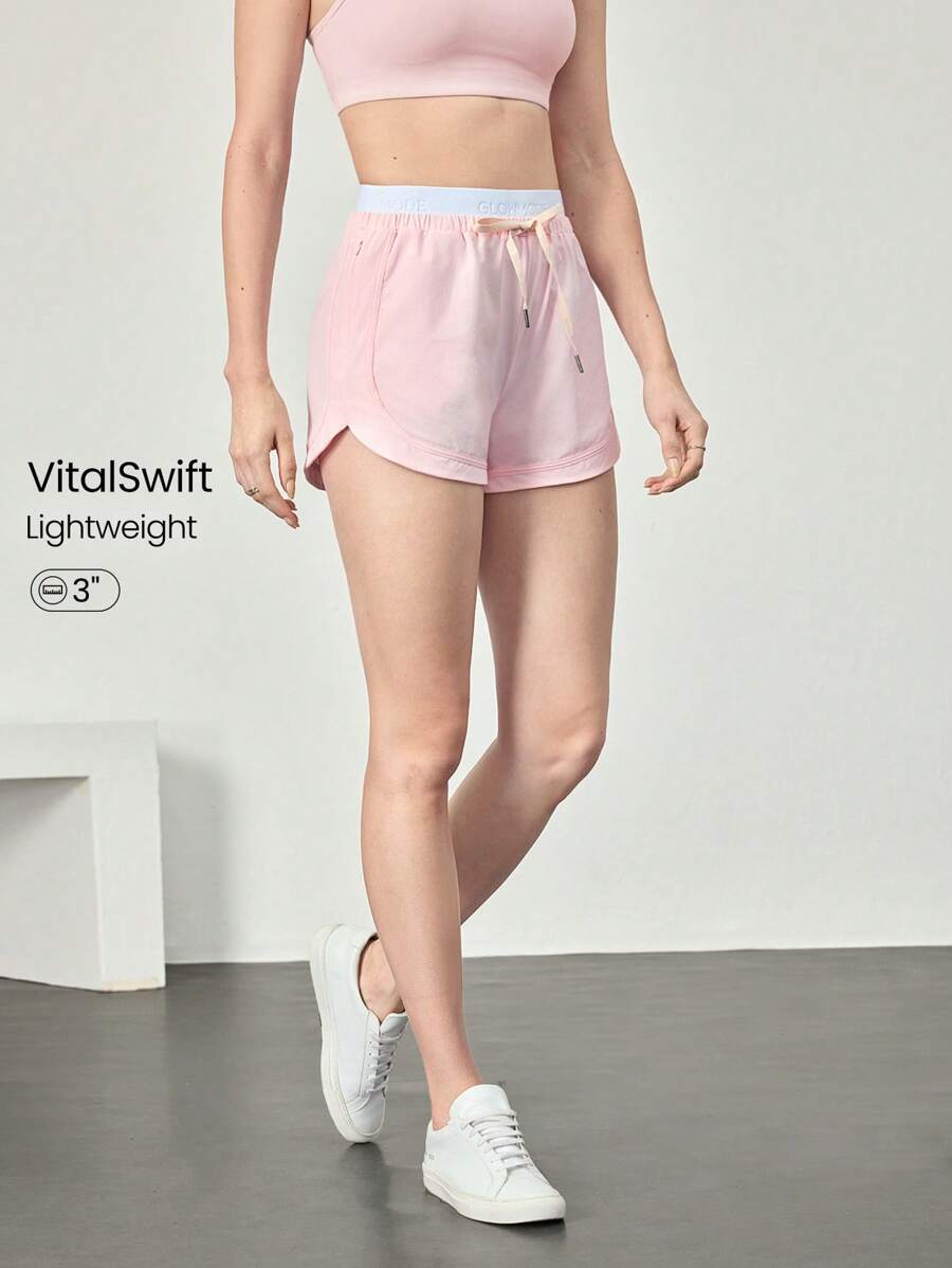 GLOWMODE 3" VitalSwift Quick-Dry Double Waistband Adjustable Drawstring Waist Shorts With Side Zip Pocket Daily Casual - Pink - View 1
