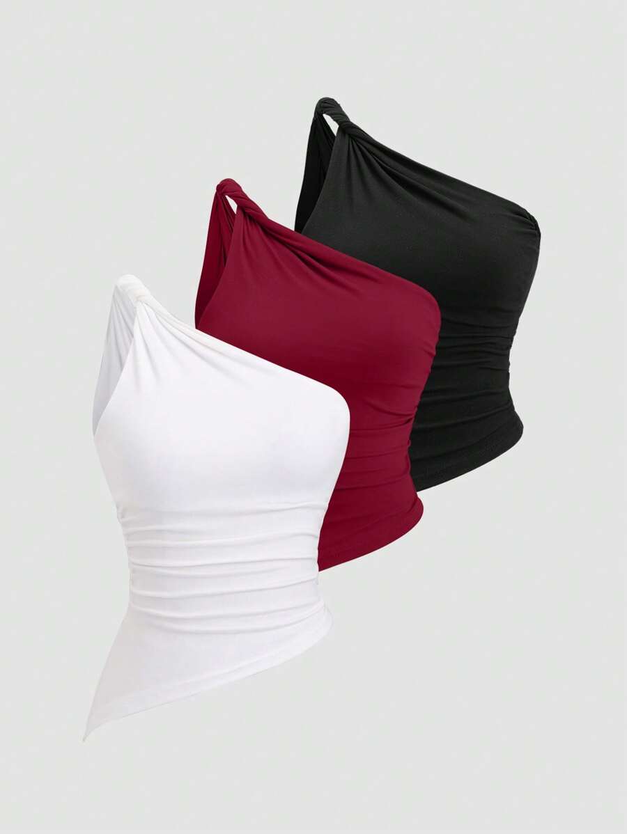 Sweetra Áo Crop Top Y2K Sexy Xoắn Hở Hở Bất Đối Xứng - Nhiều màu - Xem 1