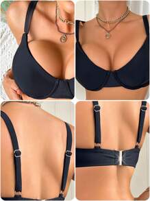 Swim DD+ Top de traje de baño de unicolor y moda simple para mujer, apto para el verano
