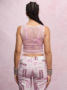 SUMWON WOMEN Y2K 复古大学数字网眼背心短款上衣街头运动都市时尚夏季节日健身运动休闲无袖运动衫