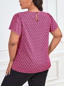 SHEIN LUNE 大码休闲全印花泡泡袖衬衫，夏季