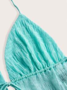 SHEIN ICON Split Hem Tie Backless Mesh Halter Y2k Top,Rave Top,See Through Top - Teal Blue - View 4
