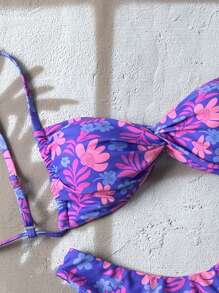 Elavelle Springbreak 女士随机银色印花细肩带扭结高开叉性感比基尼套装 夏季 - 彩色 - 查看 6