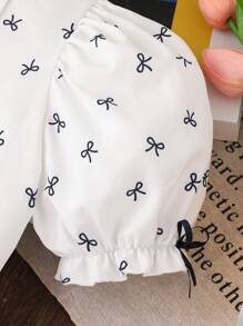 少女甜美蝴蝶结衬衫和百褶迷你裙套装 - 藏蓝色 - 查看 4