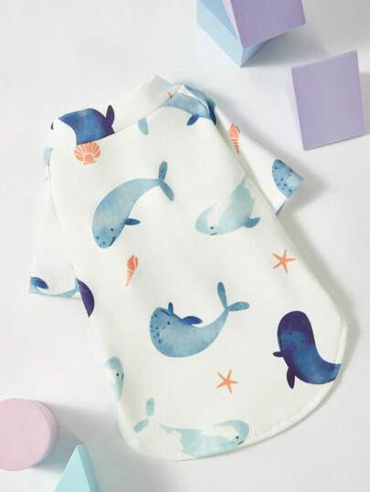 PETSIN Casual Whale Pattern Short Sleeve T-Shirt, Comfortable Stretchy Fabric Pet Friendly For Spring/Summer