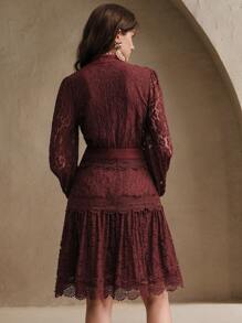 Anewsta Long Sleeve Lace White Flared Dress, Elegant For Spring, Festival, Valentine, Easter, Vacation