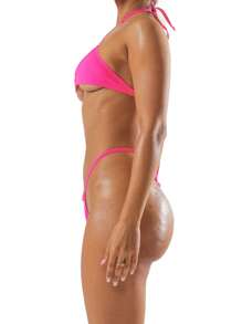 Musera Resort High Leg Thong Back Micro Bikini Bottom Only Summer Spring Holiday Vacation Sexy Ibiza Beachwear - Hot Pink - View 2