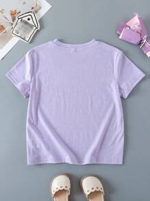 HELLO KITTY AND FRIENDS | SHEIN 青少年女孩卡通印花休闲简约短袖 T 恤，夏季 - 淡紫色 - 查看 2