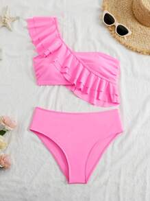 Bộ đồ bơi tankini thoải mái cho kỳ nghỉ trên bãi biển tối giản thanh lịch và ngọt ngào màu hồng nóng bỏng dành cho nữ - Màu Hồng Tươi - Xem 4
