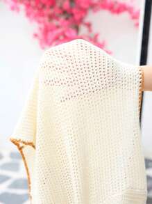 Skyraze 杏色女式钩针雏菊图案纽扣开衫、春季夹克披肩 - 米色 - 查看 6