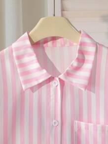 Girls Stripe Shirt + Heart Graffiti Versatile Design + Cool Sweet Street Style Outerwear Shirt, Summer - Pink - View 7