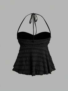 Sweetra Top a canottiera in maglia lavorata, con collo con coulisse e senza maniche, di colore rosso tinta unita, vita stretta, di design alla moda, versatile, casual, minimalista, di nicchia per le donne