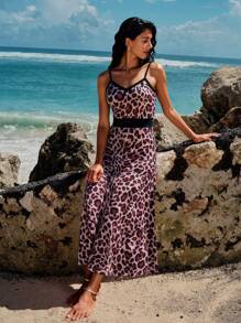 Breezaya Women's Leopard Patchwork Color Block Dress, Casual Bohemian Style, Spring/Summer - Multicolor - View 6
