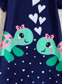 Baby Girls' Simplistic Round Neck Short Sleeve Turtle Print Sleep Dress  Cheap Baby Girl Clothes Infant Girl Clothes Dress Baby Girl Dinosaur Clothes Baby Girls Cheap Clothes - Navy Blue - View 4