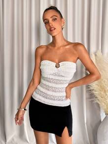 SHEIN Clasi Women's Lace Trim Fitted Decorative Button Jacquard Camisole Top  Summer Tops - White - View 3