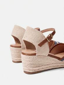 Styleloop Women's Straw Woven Platform Pumps, Solid Color Ankle Strap Thick Sole All Season Shoes - Blue - View 7