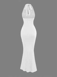 SHEIN Unity Damen schwarzes körperbetontes Meerjungfrauenkleid mit Drapierung am Ausschnitt, Party - Weiss - Übersicht 2