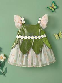 SHEIN Newborn Elegant Luxurious Cute Fancy Dress Princess Gown Dress With 3D Butterfly Wings, Suitable For Newborn Photo Shoot, Outings, Theme Parks, Family Gatherings, Parties, Birthdays, Festivals - Green - View 2