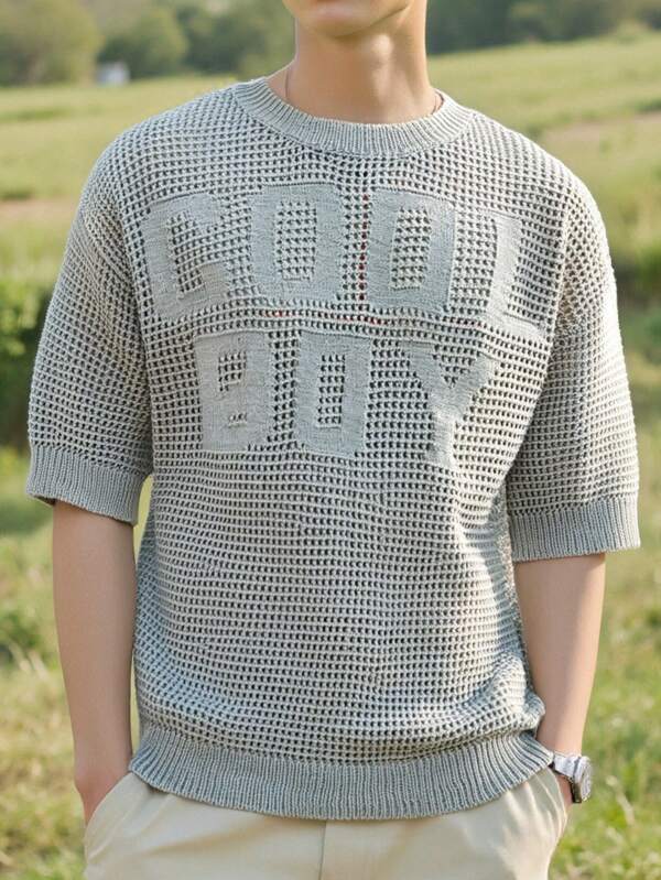 Manfinity CasualKnits Men's Hollow Out Loose Knit Sweater, Casual & Stylish For Everyday Wear, Suitable For Summer