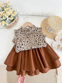 LMoss Kids LMoss 2pcs Young Girl Ditsy Floral Woven Casual Shirt And Woven Mini Skirt Set - Apricot - View 1