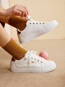 CUCCOO EASI 2024 New Spring/Autumn Fashion Versatile Simple Lemon Tie-Front Women Casual Sneakers, Black