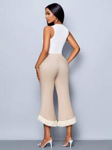 SOLERSUN Summer Women's Clothing, Leisure And Vacation, Daily Style, Apricot Color, Textured Fabric, Asymmetric Hem, Loose Flared Pants, Fringed Hem Decoration, Knitted Trousers