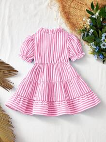 Baby Girls Striped Cap Sleeve Dress, Summer Vacation,Mommy And Me  Matching Outfits (Sold Separately) - Pink - View 2