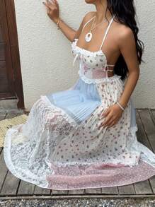 Sunnyshic 浪漫蕾丝拼接细肩带连衣裙 - 彩色 - 查看 4