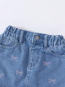 Conjunto de top de tirantes con bordado de lazo y falda vaquera de cintura elástica para niña