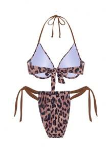 SHEIN Swim 2pcs Women Swimwear Set With PUSH UP, Gather Push, Underwire, Random Print Pattern - Brown - View 4