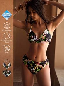 MOTF PREMIUM Set bikini con stampa floreale e collo alto