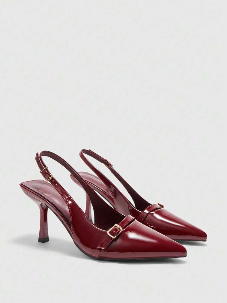 CUCCOO BIZCHIC Shiny Red Pointed Toe Backless High Heels, Stylish Design For Commute, Date, Party, Holiday, Wedding