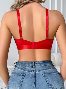 SHEIN 1pc Milk Silk Rhinestone Decoration Wireless Bra For Women - Red - View 2