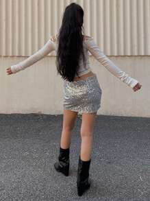 DAZY Women's Sequin Decorated Short Party Skirt Fall Skirts