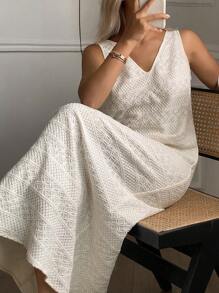 DAZY Bohemian Style Sleeveless Jacquard Dress, Women's Leisure Dress, Moo Moo Pajama - White - View 5