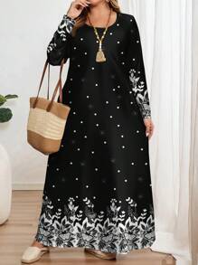 EMERY ROSE Vestido de manga larga, cuello redondo, con estampado de mariposas floral diminuto, apropiado para primavera y otoño, tallas grandes para mujeres elegantes - Multicolor - Ver 5