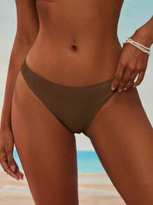 Swim Vcay Women's Solid Color Sexy Bikini Bottom For Summer Beach Vacation - Brown - View 3