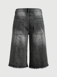 ROMWE MEN Casual 男式休闲洗水及膝牛仔七分裤 - 黑色 - 查看 4