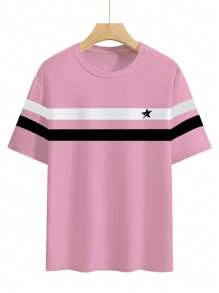 Manfinity Homme Plus Size Men's Colorblock Star Printed Crew Neck Short Sleeve T-Shirt, Summer - Multicolor - View 3