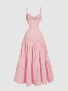SHEIN MOD 1 chiếc váy xếp nếp nhiều tầng màu hồng dây mảnh, váy năm mới cho nữ, váy thanh lịch cho nữ, váy hóa trang tiên nữ, váy nhẹ cho nữ, váy dạ hội, trang phục lễ hội cho nữ - Hồng - Xem 2