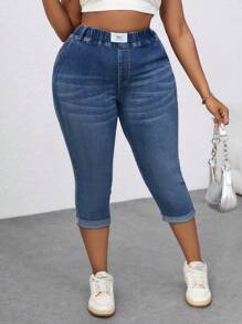 Slaydiva Plus Size Blue Denim 3/4 Casual Skinny Jeans, Suitable For Parties, Holidays, Dates, Valentine's Day, Afternoon Tea, Vacation, Music Festival, Bohemian, Summer For Women/Summer/Summer/Cute, Easter/Easter /Easter Women, Rave/Concert Women/Country Concert/Rave/Rave Festival/Nashville/Ibiza, Elegant, Vacation Woman/Beach Vacation, Boho/Bohemia/Boho Women's;Cowgirl/Cowboy Jeans - Blue - View 5