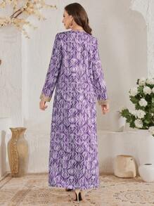 Al Najma 女士方领图案传统优雅土耳其长裙和阿拉伯传统长袍 - 淺灰紫 - 查看 2