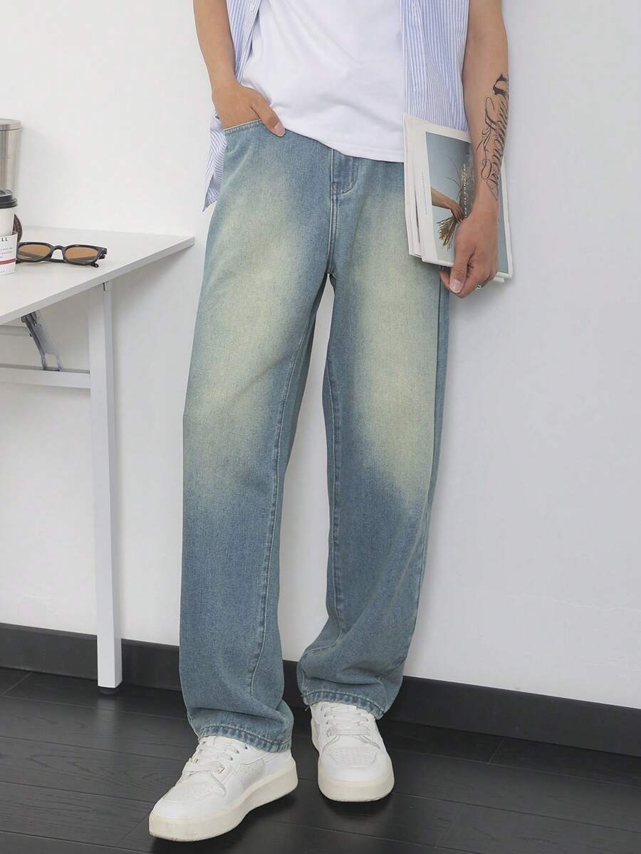 Manfinity Homme Plus Size Men's Simple Fashion Casual Denim - Blue - View 1