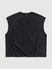 ROMWE MEN Street Life Men's Washed Letter & Hip Hop Character Print Crop Fit Tank Top - Black - View 6